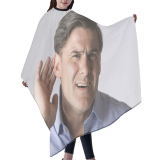 Personality  Studio Shot Of Man Suffering From Deafness Hair Cutting Cape