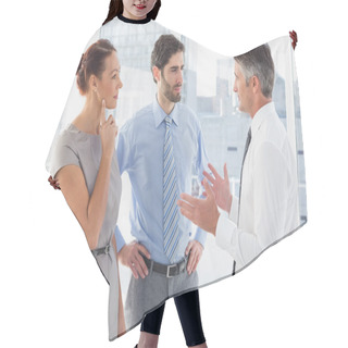 Personality  Businessman Chatting With Co-worker Hair Cutting Cape