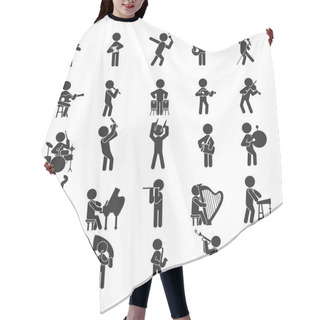 Personality  Set Of Orchestra , Musician Character , Human Pictogram Icons Hair Cutting Cape
