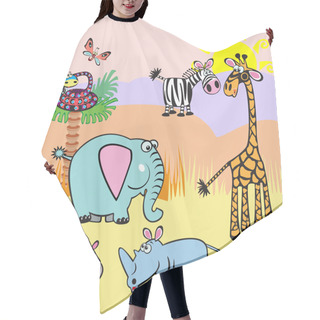 Personality  Children Illustration With Africa Animals Hair Cutting Cape