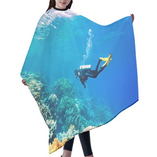 Personality  Female Scuba Diver Swimming Under Water Hair Cutting Cape