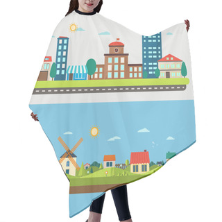 Personality  Urban And Village Landscapes On Blue And Light Background Hair Cutting Cape