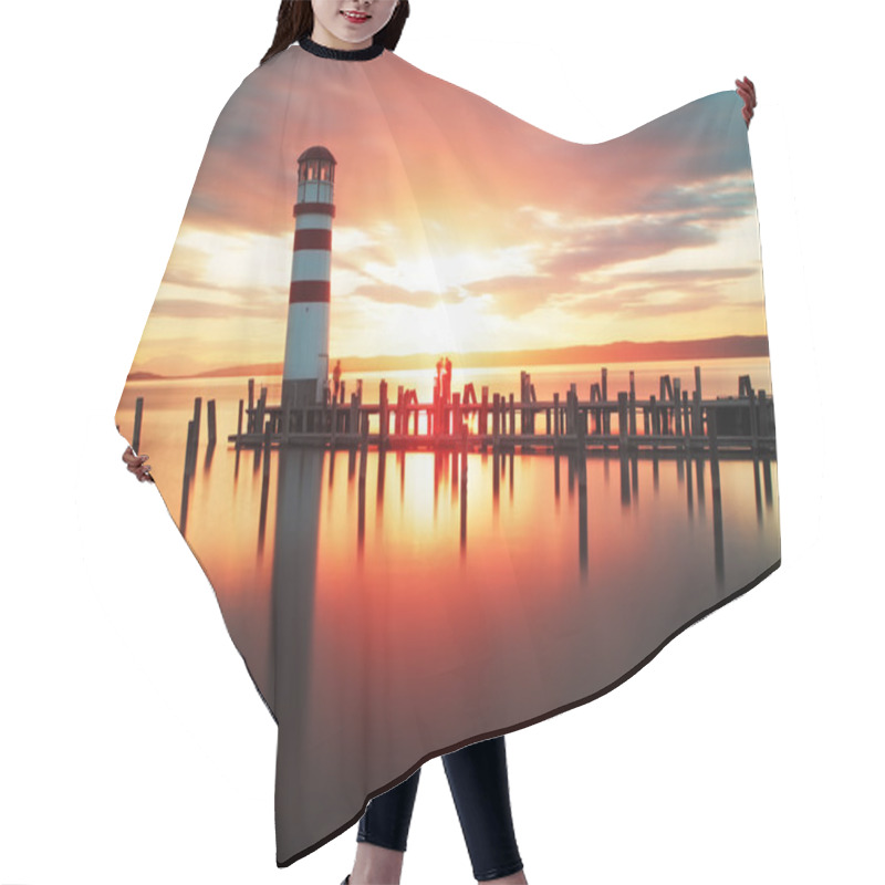 Personality  Beach Sunrise With Lighthouse Hair Cutting Cape