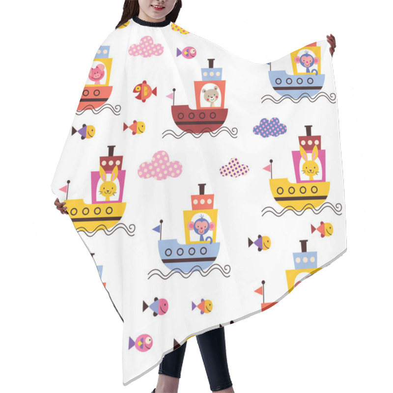 Personality  Cute Animals In Boats Pattern Hair Cutting Cape