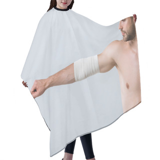 Personality  Partial View Of Shirtless Sportsman With Elastic Bandage On Elbow Isolated On Grey Hair Cutting Cape
