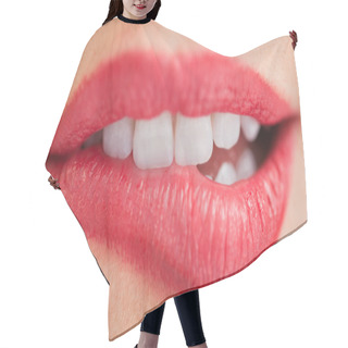 Personality  White Teeth Of A Woman Biting Her Lips Hair Cutting Cape