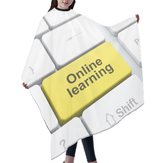 Personality  Education Concept: Computer Keyboard With Online Learning Hair Cutting Cape