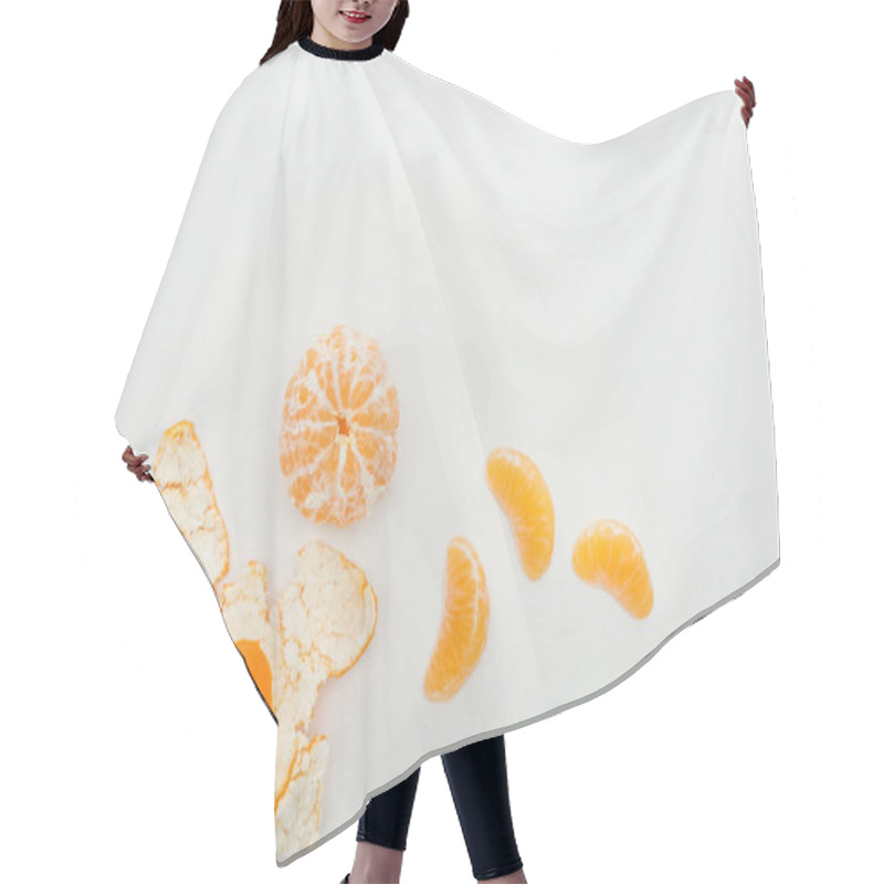 Personality  top view of whole tangerine, slices and peel on white background  hair cutting cape