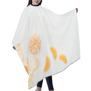 Personality  Top View Of Whole Tangerine, Slices And Peel On White Background  Hair Cutting Cape