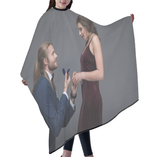 Personality  Man Making Marriage Proposal To Girlfriend Hair Cutting Cape