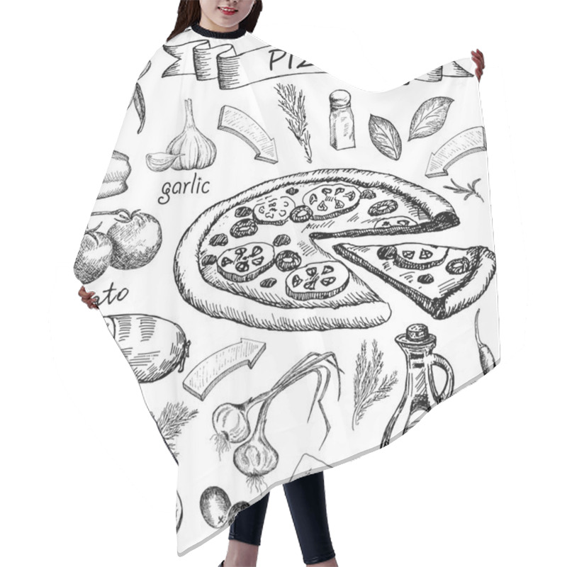 Personality  Pizza ingredients pattern. hair cutting cape