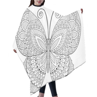 Personality  Vector Black And White Image Of A Butterfly On White Background. Hand Drawn Butterfly Zentangle Style For T-shirt Design Or Tattoo. Hair Cutting Cape