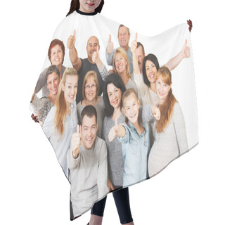 Personality  Large Group Of Happy People With Their Thumbs Raised Up. Hair Cutting Cape