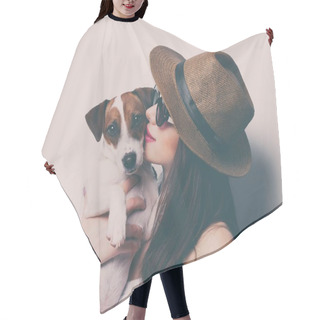 Personality  Young Woman With Dog Hair Cutting Cape