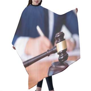 Personality  Handsome Judge With Gavel Sitting In Courtroom Hair Cutting Cape