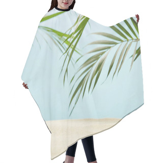Personality  Green Palm Leaves Near Golden Sandy Beach On Blue Hair Cutting Cape