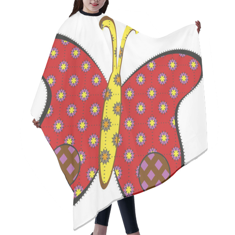 Personality  Decorative Red Patchwork Looked Butterfly Isolated On White Background Hair Cutting Cape