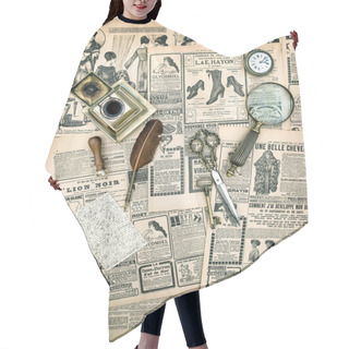 Personality  Vintage Accessories And Writing Tools, Old Fashion Magazine Hair Cutting Cape