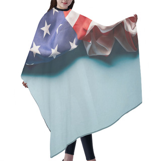 Personality  Close Up View Of Crumpled American Flag On Blue Background With Copy Space Hair Cutting Cape