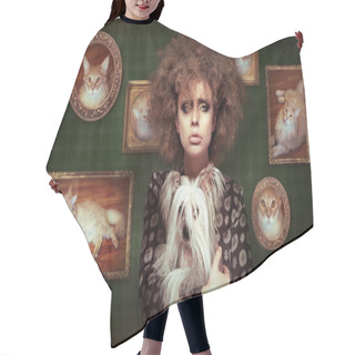 Personality  Eccentric Shaggy Woman With Pet - Little Puppy Hair Cutting Cape