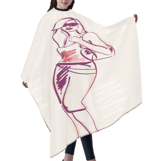 Personality  Freehand Sketch Of Fashion Girl With Litttle Bag Hair Cutting Cape