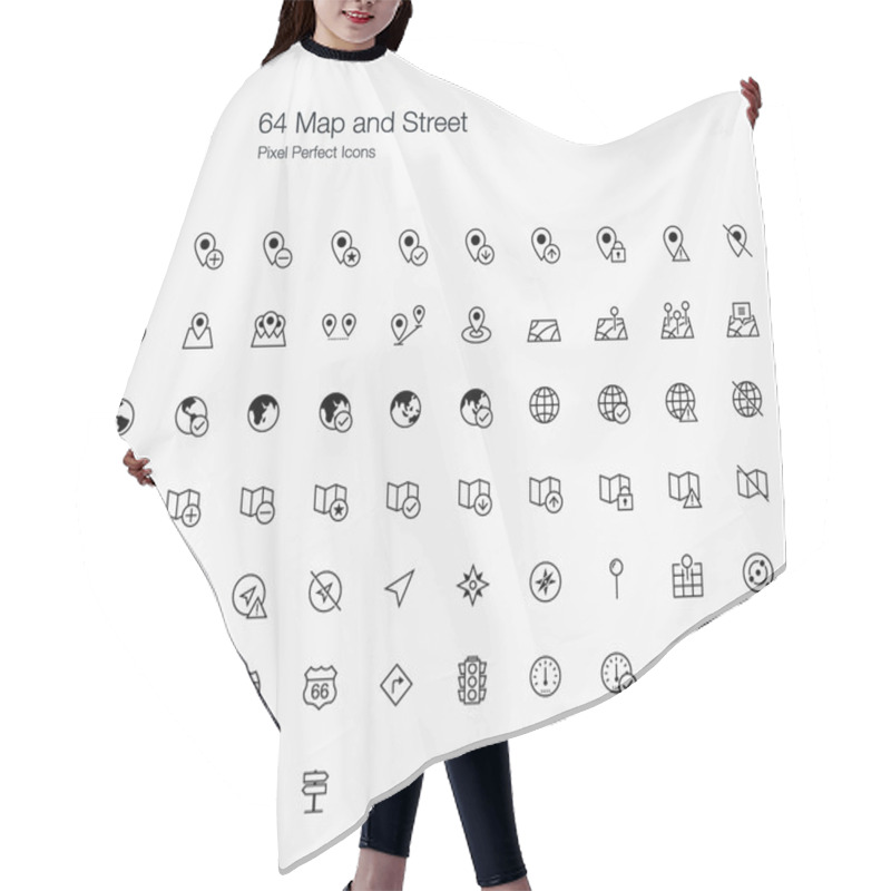 Personality  64 Map And Street Pixel Perfect Icons (line Style) Hair Cutting Cape