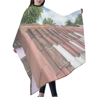 Personality  Damaged Tiled House Roof On Blue Sky Background Hair Cutting Cape