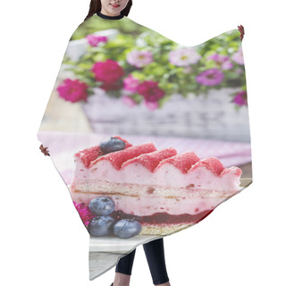 Personality  Pink Layer Cake Decorated With Fresh Fruits On Wooden Table Hair Cutting Cape