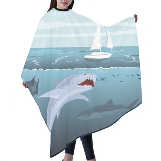 Personality  Hungry Shark Attacks Yacht Ship From Ocean Water Hair Cutting Cape