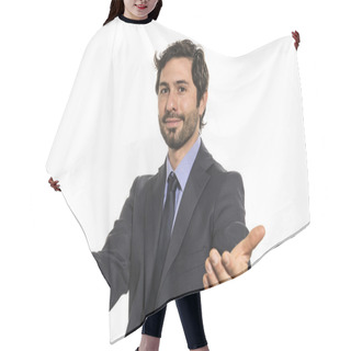 Personality  Sales Man Convincing Customer Hair Cutting Cape
