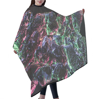 Personality  Top View Of Crumpled Foil With Colorful Reflection In Darkness Isolated On Black Hair Cutting Cape
