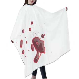 Personality  Top View Of White Tabletop With Blood Blots Hair Cutting Cape