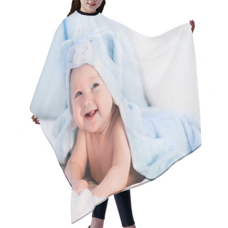 Personality  Baby Boy In Blue Towel On White Bed Hair Cutting Cape