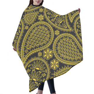 Personality  Seamless Pattern In Indian Style.  Ethnic Ornament With Flowers And Paisleys. Golden (yellow) Elements On  Black Background Hair Cutting Cape