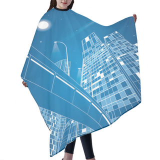 Personality  Airplane Flying. Business Building On Background, Overpass, Neon City, Vector Design Hair Cutting Cape