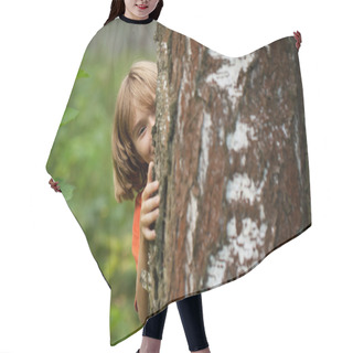 Personality  Boy Peeking Out From Behind A Tree Trunk Hair Cutting Cape