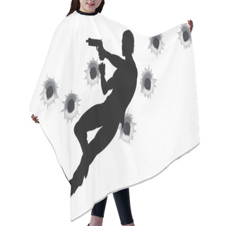 Personality  Action Hero In Gun Fight Silhouette Hair Cutting Cape