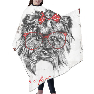 Personality  Vector Hand Drawn Hipster Dog With Red Bow And Glasses Fashion G Hair Cutting Cape