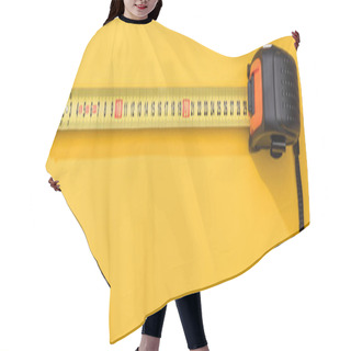 Personality  Top View Of Industrial Measuring Tape On Yellow Background, Panoramic Shot Hair Cutting Cape