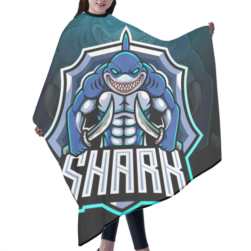 Personality  Fish Shark Esport Logo Mascot Design Hair Cutting Cape