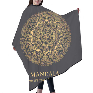 Personality  Mandala Vector Round Ornament Luxury Design. Golden Ethnic Element On Black Background. Hand Drawn Template For Prints And Decor Hair Cutting Cape