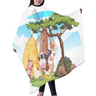 Personality  Farm Scene With Farm Animals And Windmill On The Farm Illustration Hair Cutting Cape