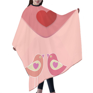 Personality  Vector Greeting Heart With Birds In Love. Hair Cutting Cape