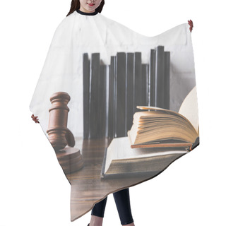 Personality  Opened Juridical Books With Gavel On Wooden Table, Law Concept Hair Cutting Cape