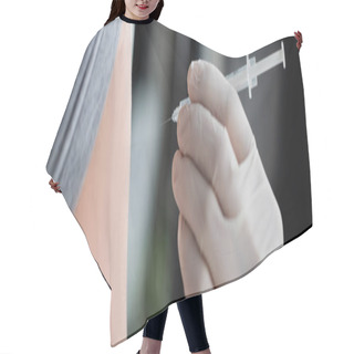 Personality  Cropped View Of Doctor Holding Syringe Near Patient, Banner  Hair Cutting Cape
