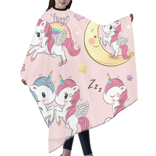 Personality  Set Of Cute Cartoon Unicorns Isolated On A Pink Background Hair Cutting Cape