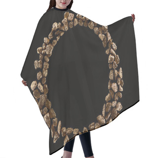 Personality  Top View Of Round Frame Made Of Golden Stones Isolated On Black With Copy Space Hair Cutting Cape