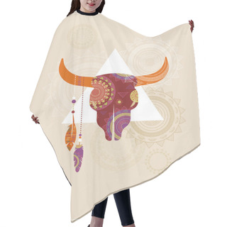 Personality  Bohemian, Tribal, Ethnic Background With Bull Skull And Patterns Hair Cutting Cape