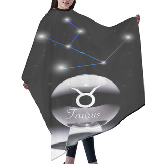 Personality  Crystal Ball With Taurus Zodiac Sign Isolated On Black With Constellation Hair Cutting Cape