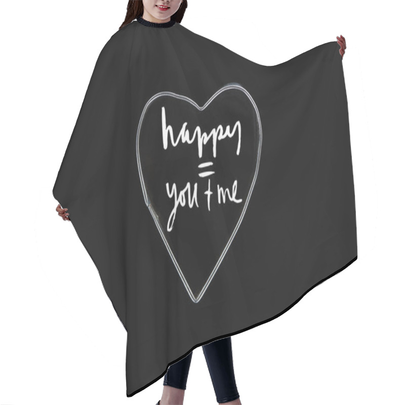 Personality  Top View Of Metal Wire In Heart Shape Isolated On Black With Happy You And Me Lettering Hair Cutting Cape